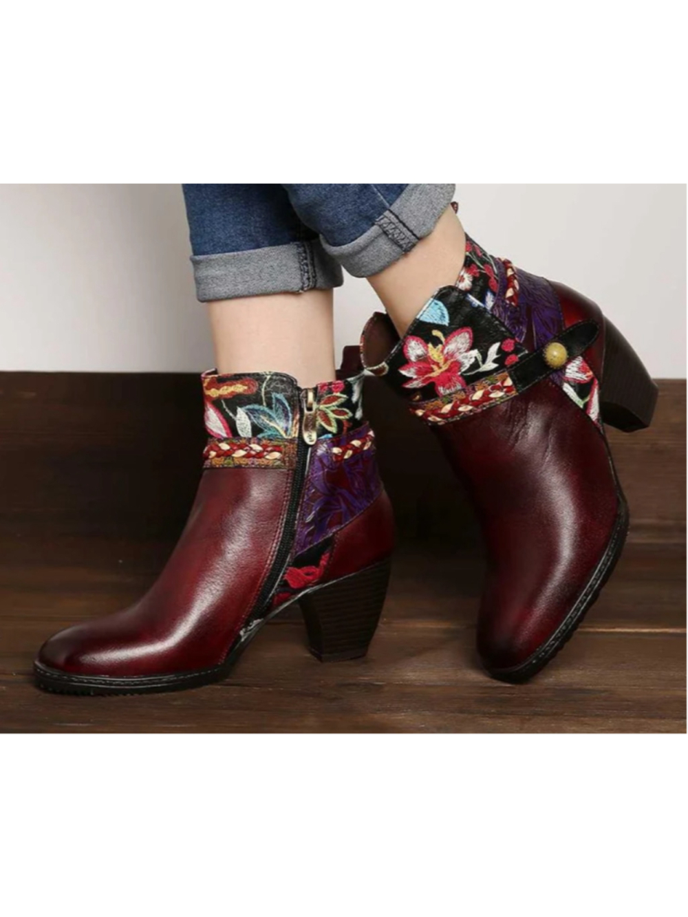 New Repaire Western Boho Ankle Boots US 8.5-9 EU 39 Mixed Media Bloom Artsy